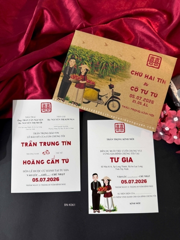 (BN-K061) Thiệp Cưới giấy Kraft hình chibi