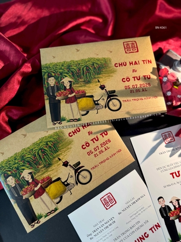 (BN-K061) Thiệp Cưới giấy Kraft hình chibi