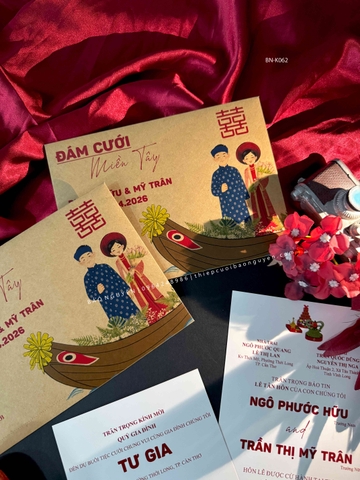 (BN-K062) Thiệp Cưới giấy Kraft hình chibi