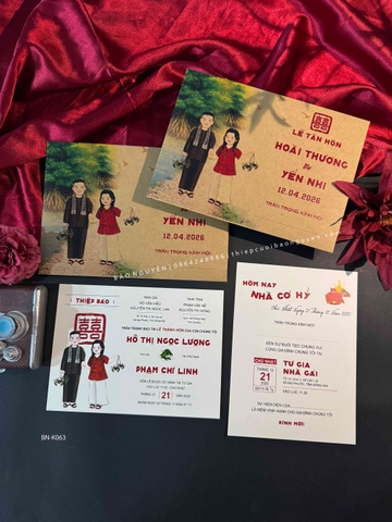 (BN-K063) Thiệp Cưới giấy Kraft hình chibi