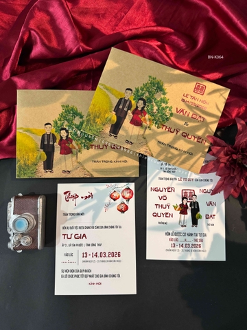 (BN-K064) Thiệp Cưới giấy Kraft hình chibi