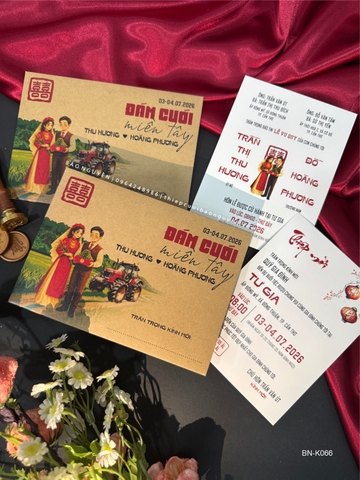(BN-K066) Thiệp Cưới giấy Kraft hình chibi