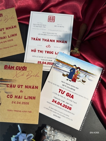 (BN-K068) Thiệp Cưới giấy Kraft hình chibi