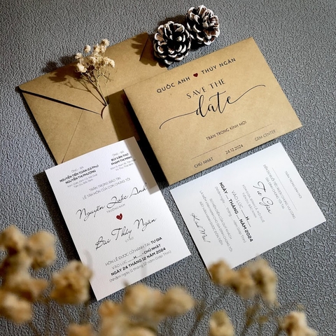 (BN-K29) Thiệp Cưới giấy Kraft cổ điển