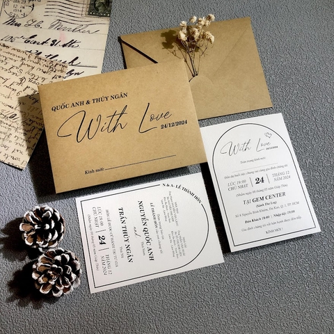 (BN-K31) Thiệp Cưới giấy Kraft cổ điển