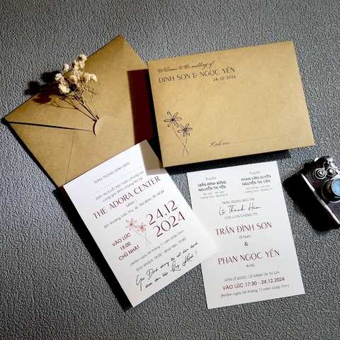 (BN-K32) Thiệp Cưới giấy Kraft cổ điển