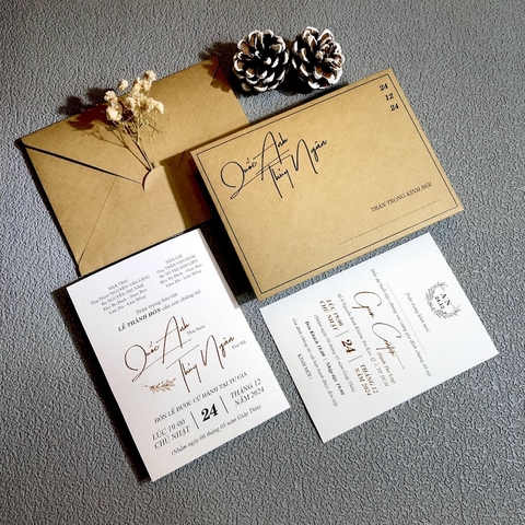 (BN-K34) Thiệp Cưới giấy Kraft cổ điển
