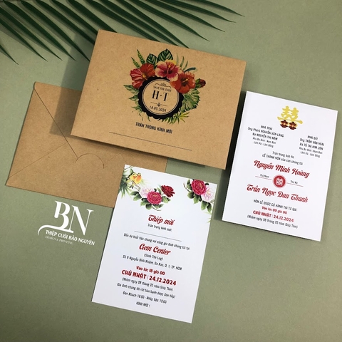 (BN-K036) Thiệp Cưới giấy Kraft cổ điển