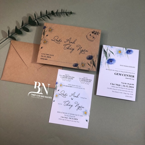 (BN-K039) Thiệp Cưới giấy Kraft cổ điển