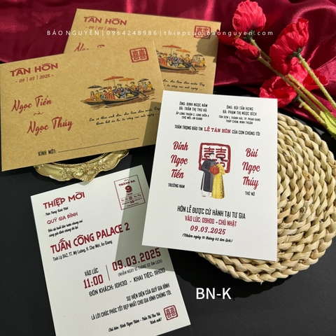 (BN-K042) Thiệp Cưới giấy Kraft hình chibi