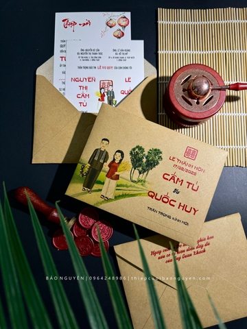 (BN-K044) Thiệp Cưới giấy Kraft hình chibi