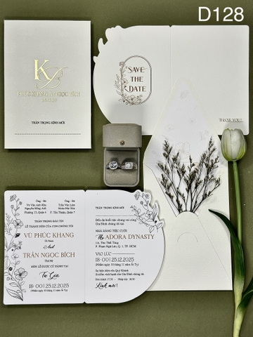 (D128-RUỘT ĐÔI) Thiệp Cưới Ép Kim Cao Cấp