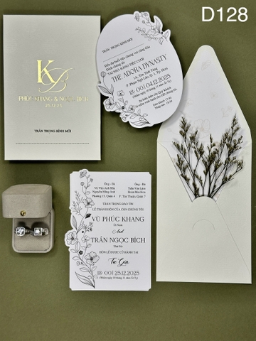 (D128-RUỘT RỜI) Thiệp Cưới Ép Kim Cao Cấp