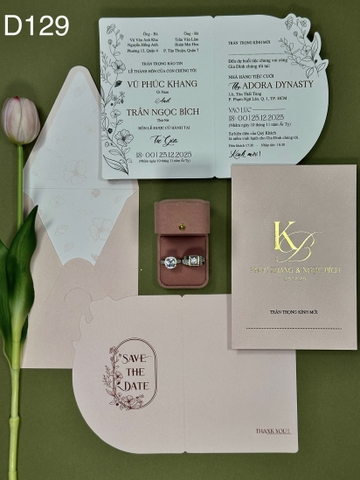 (D129-RUỘT ĐÔI) Thiệp Cưới Ép Kim Cao Cấp