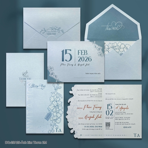 (DQ25A28) Thiệp cưới ánh kim hiện đại
