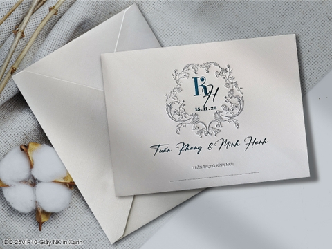 (DQ25VIP10-Giấy NK in Xanh) Thiệp Cưới  Cao Cấp Ép Kim