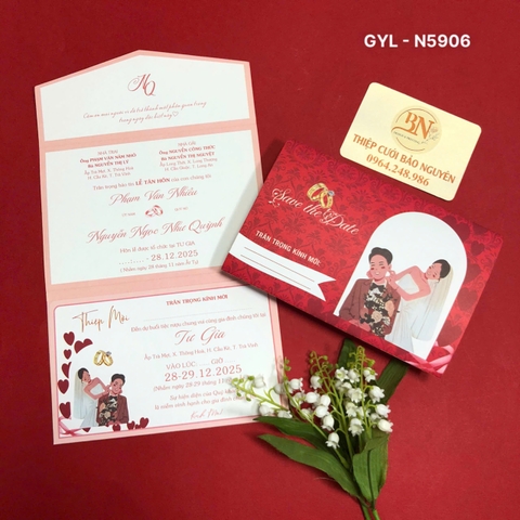 (GYL- N5906) Thiệp cưới 3IN1 giá rẻ