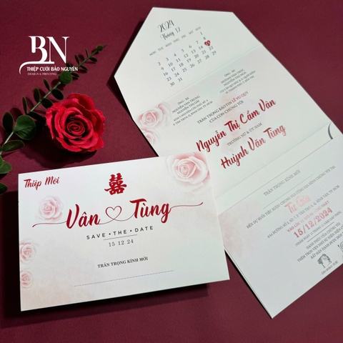 (RR3IN1 - BN006) Thiệp Cưới Gập 3 Có Bao Thư 3IN1