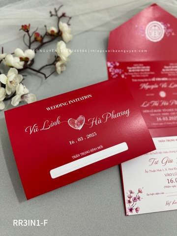 (RR3IN1 - BN037) Thiệp Cưới Gập 3 Có Bao Thư 3IN1