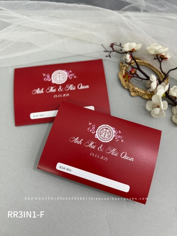 (RR3IN1 - BN038) Thiệp Cưới Gập 3 Có Bao Thư 3IN1