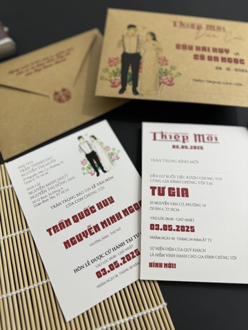 (BN-K041) Thiệp Cưới giấy Kraft hình chibi