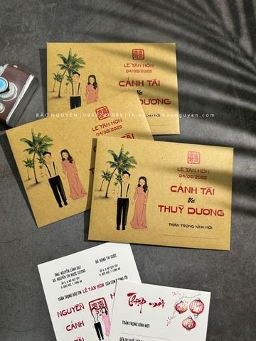 (BN-K043) Thiệp Cưới giấy Kraft hình chibi