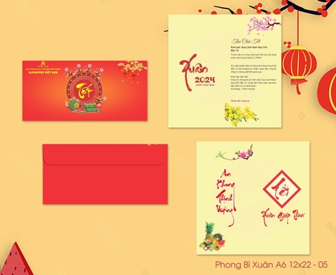 Phong Bì Xuân (A6 12x22 - 05) Thiệp chúc tết, thiệp tất niên 2026