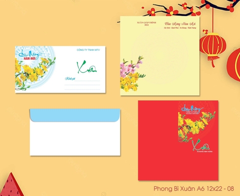 Phong Bì Xuân (A6 12x22 - 08) Thiệp chúc tết, thiệp tất niên 2026