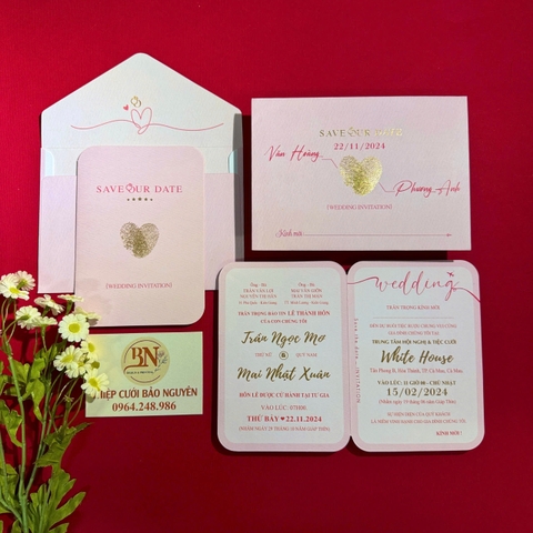 (PQ 1234) Thiệp Cưới Hiện Đại Ruột Gập Đôi