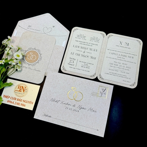 (PQ 1236) Thiệp Cưới Hiện Đại Ruột Gập Đôi