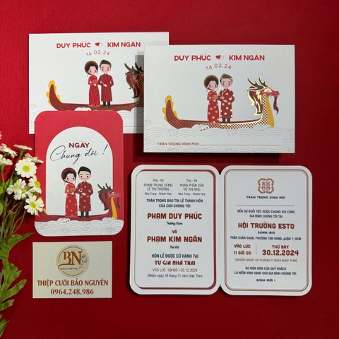 (PQ 1240) Thiệp Cưới Hiện Đại Ruột Gập Đôi