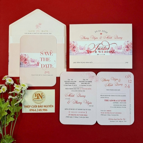 (PQ 1241) Thiệp Cưới Hiện Đại Ruột Gập Đôi