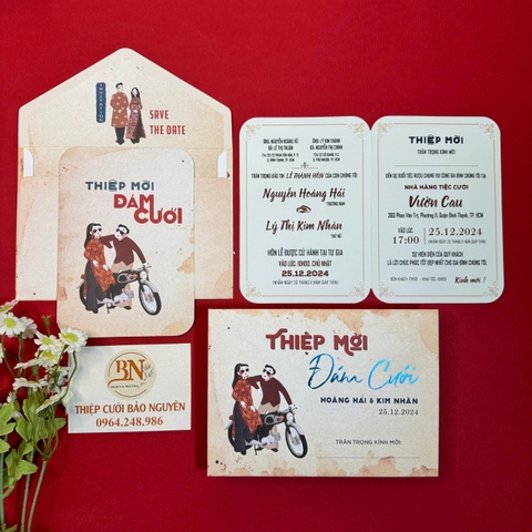 (PQ 1242) Thiệp Cưới Hiện Đại Ruột Gập Đôi