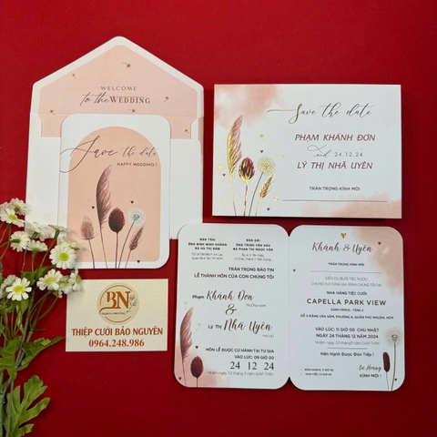 (PQ 1244) Thiệp Cưới Hiện Đại Ruột Gập Đôi