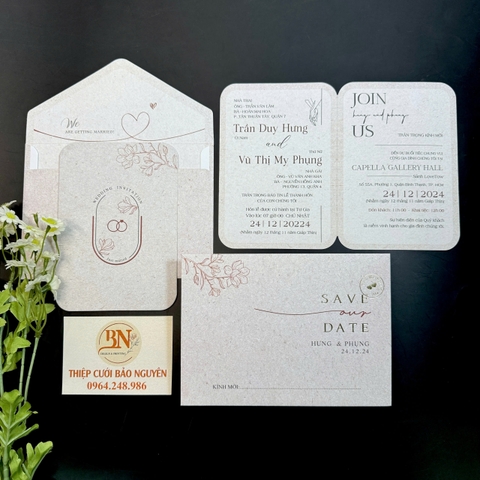(PQ 1246) Thiệp Cưới Hiện Đại Ruột Gập Đôi