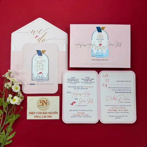 (PQ 1247) Thiệp Cưới Hiện Đại Ruột Gập Đôi
