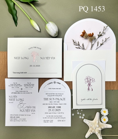 (PQ 1453) Thiệp Cưới Hiện Đại Có Ép Kim