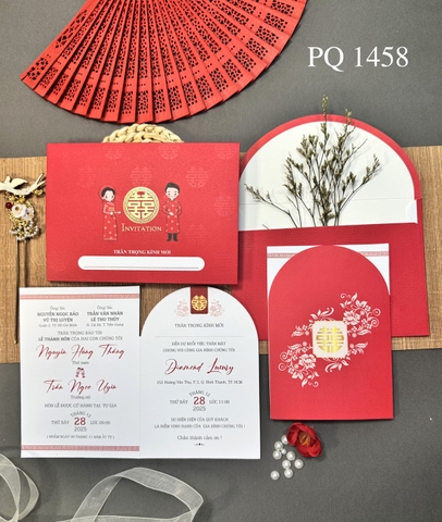 (PQ 1458) Thiệp Cưới Hiện Đại Có Ép Kim