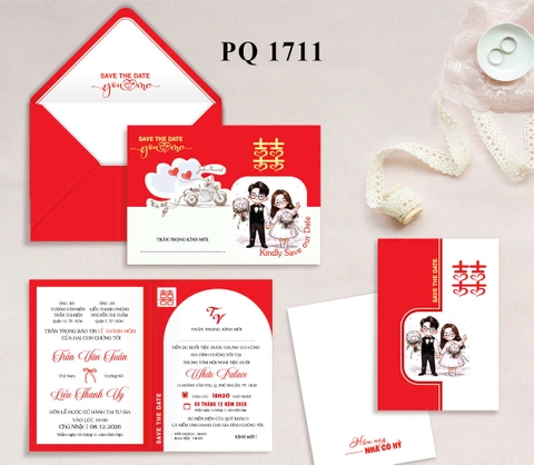 (PQ 1711) Thiệp Cưới Hiện Đại Ruột Gập Đôi