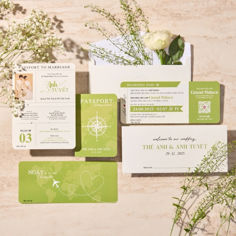 (RR-PP 05) Thiệp cưới mẫu passport giấy kem ý