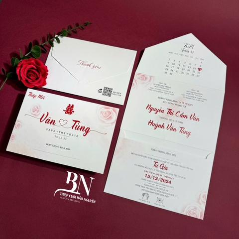 (RR3IN1 - BN006) Thiệp Cưới Gập 3 Có Bao Thư 3IN1
