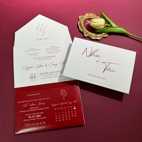 (RR3IN1 - BN008) Thiệp Cưới Gập 3 Có Bao Thư 3IN1