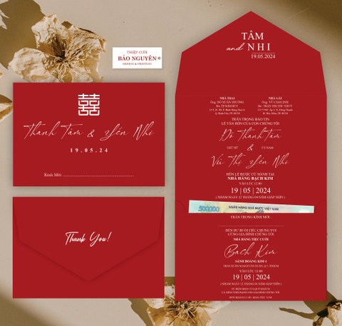 (RR3IN1 - BN013) Thiệp Cưới Gập 3 Có Bao Thư 3IN1