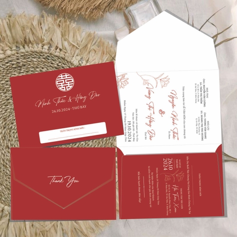 (RR3IN1 - BN022) Thiệp Cưới Gập 3 Có Bao Thư 3IN1