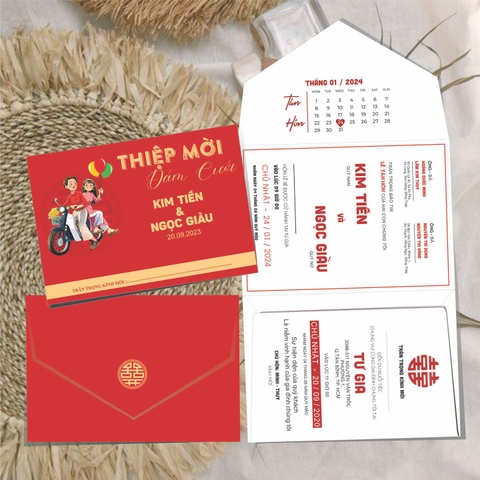 (RR3IN1 - BN027) Thiệp Cưới Gập 3 Có Bao Thư 3IN1