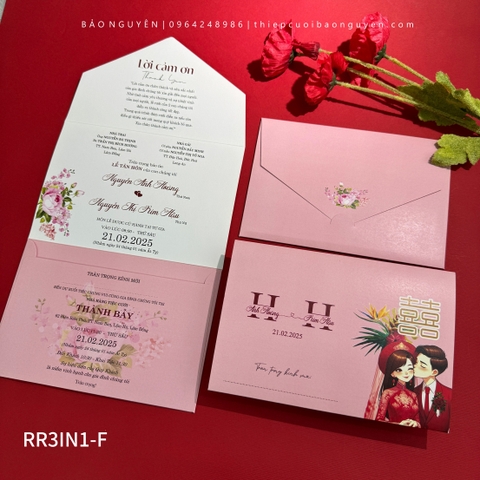(RR3IN1 - BN036) Thiệp Cưới Gập 3 Có Bao Thư 3IN1