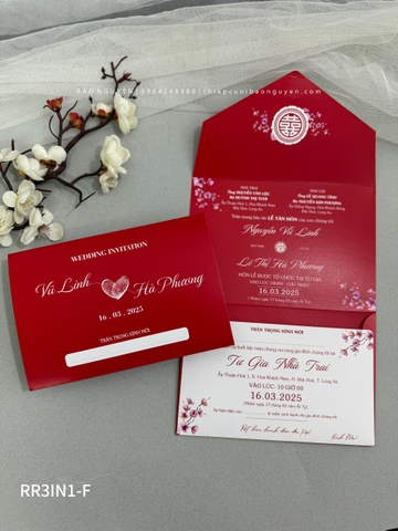 (RR3IN1 - BN037) Thiệp Cưới Gập 3 Có Bao Thư 3IN1