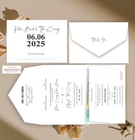 (RR3IN1 - BN053) Thiệp Cưới Gập 3 Có Bao Thư 3IN1