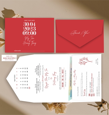 (RR3IN1 - BN054) Thiệp Cưới Gập 3 Có Bao Thư 3IN1