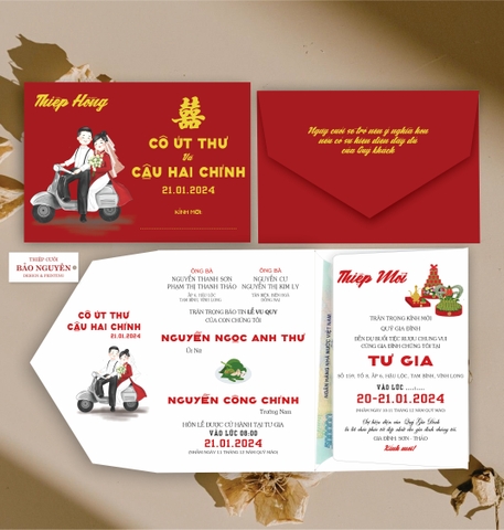 (RR3IN1 - BN055) Thiệp Cưới Gập 3 Có Bao Thư 3IN1